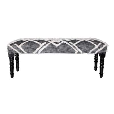 47" Gray and White Geometric Tufted Rectangular Bench