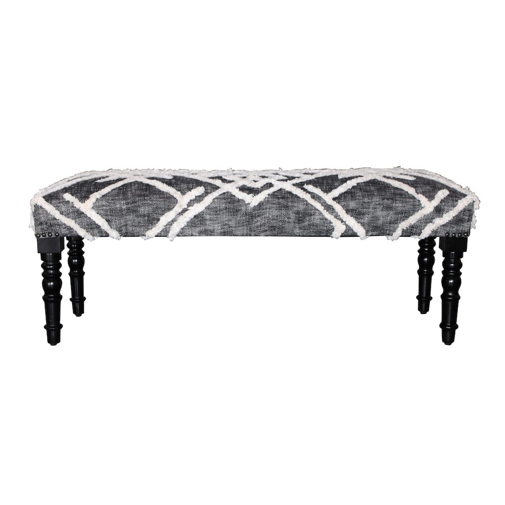 47" Gray and White Geometric Tufted Rectangular Bench