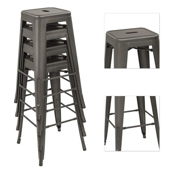 NEW Set of 6 Bar Stool 30" Vintage Antique Style Chair Counter Stackable Silver 