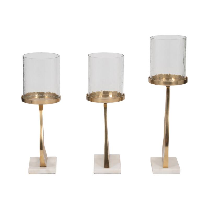 Candle Holders Set of 3 - Metal Marble Base, 13/15"
