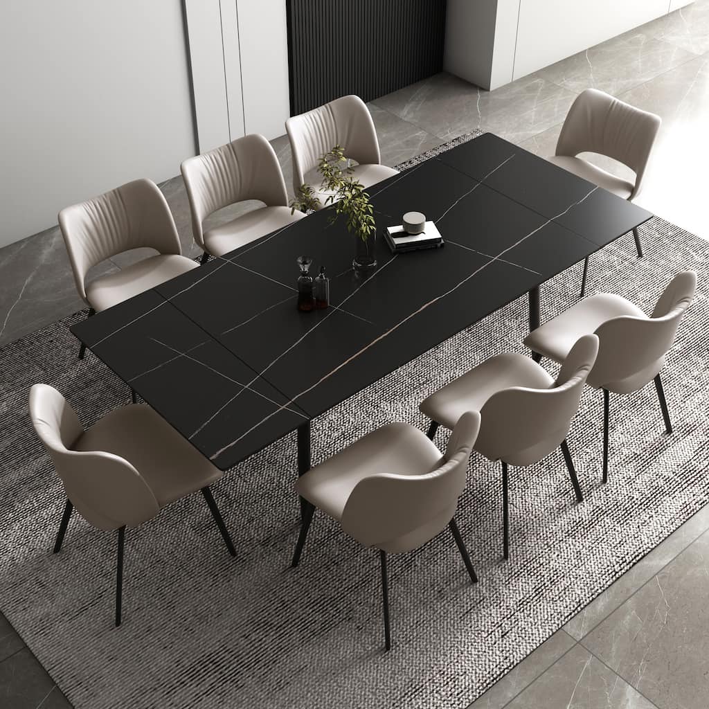 9 Piece 62.9 inch to 94.4 inch Extendable Dining Table Set with Sintered Stone Top 8 Chairs