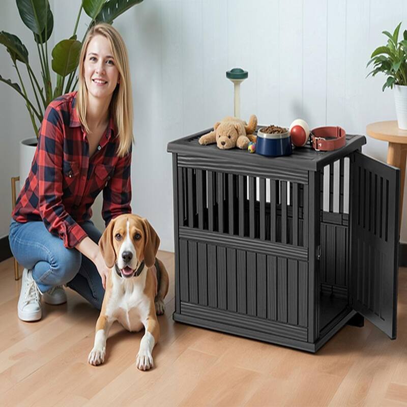 129 Black Indoor Dog Cage Sturdy Modern Design