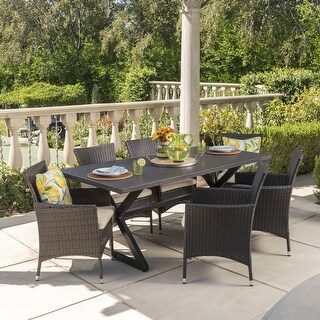 Dion Outdoor 7-piece Rectangular Wicker Aluminum Dining Set with Cushions by Christopher Knight Home