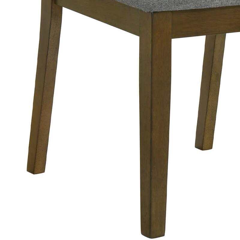 Dining Chair Set of 2, Gray Padded Fabric Seat, Brown Wood Legs