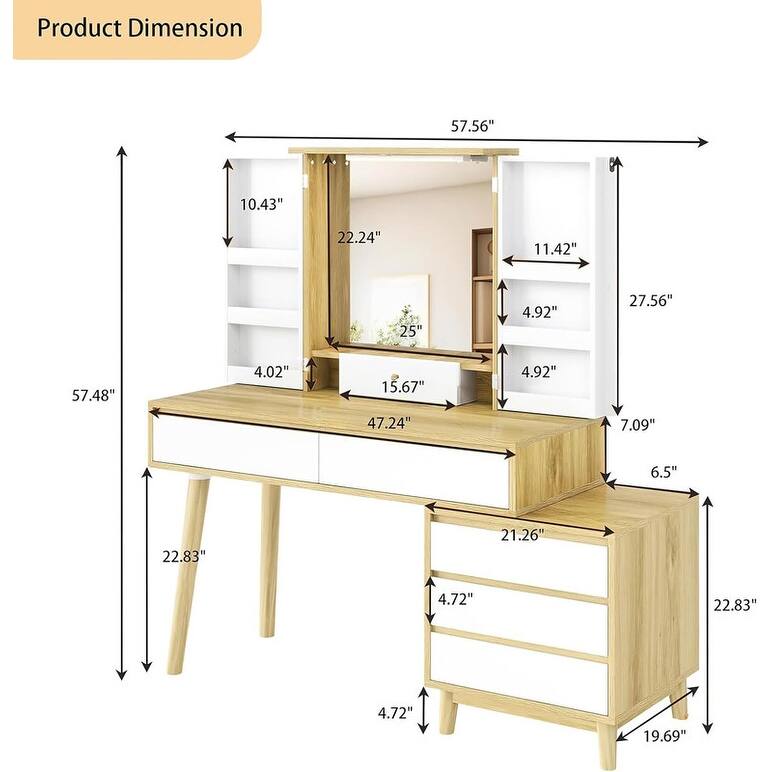 Makeup Vanity with Mirror and Rechargeable LED Light, 6 Drawers & Storage Cabinet