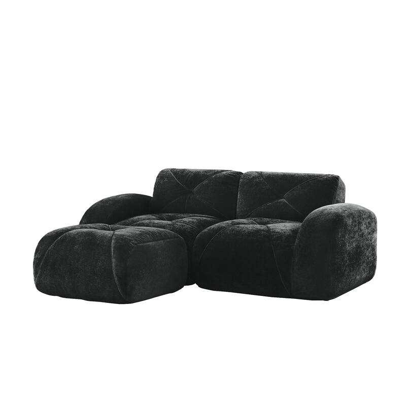 Velvet Tufted Loveseat Sofa Modular Couch, Boneless Deep Seat 2-Seater Couch, Available with/without Ottoman