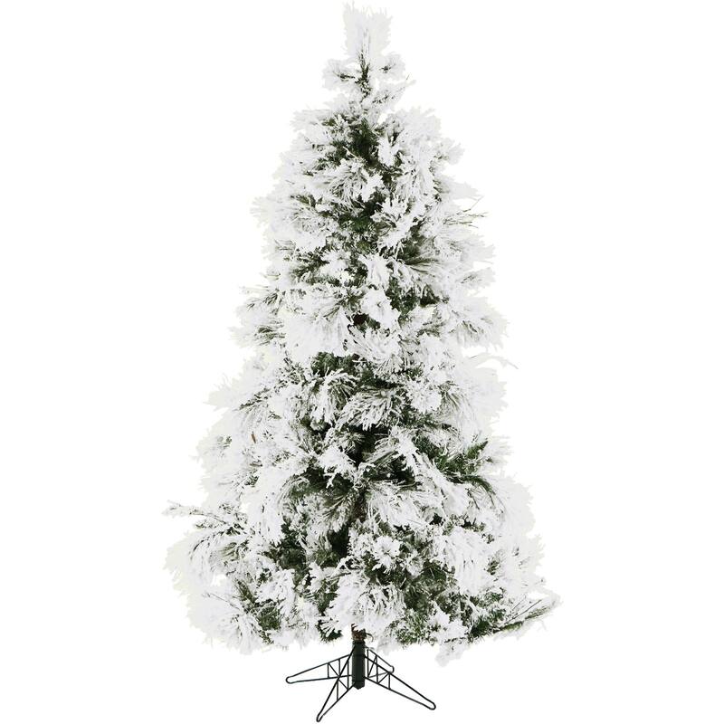 Fraser Hill Farm 6.5-feet Flocked Snowy Pine Christmas Tree with Multi-Color LED String Lighting