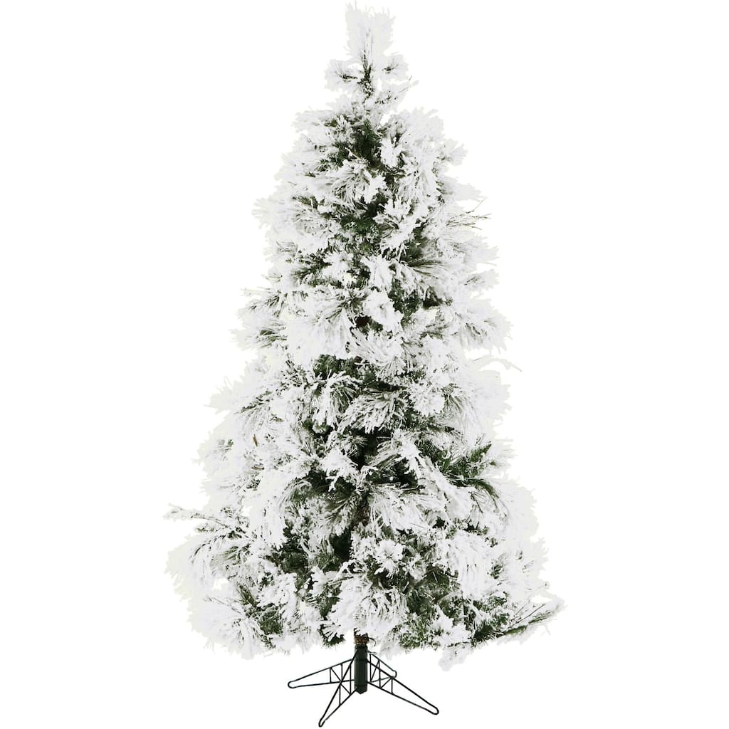 Fraser Hill Farm 9-foot Flocked Snowy Pine Christmas Tree
