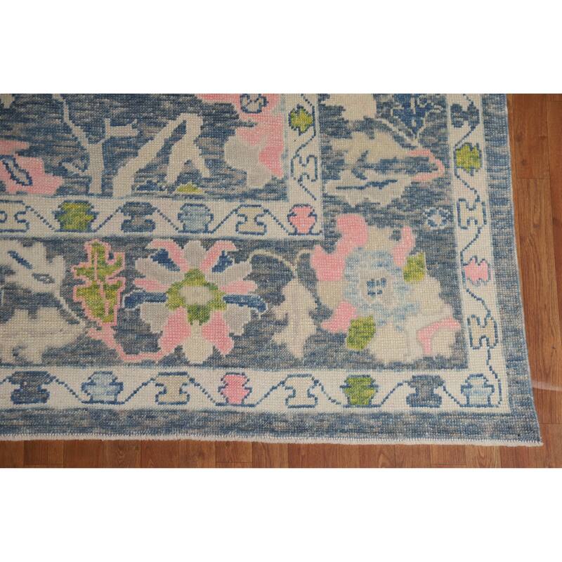 Hand Knotted Oriental 100% Wool Carpet Transitional All-Over Navy Blue & Blues Oushak Area Rug - 11' 7'' X 9' 3''