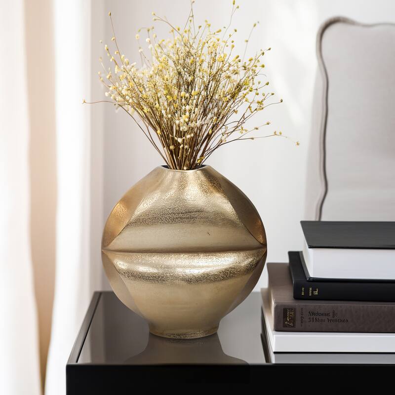 Metal Byram Slit Design Decorative Vase - Champagne, 14 in. - Gold - 9" x 3" x 9"