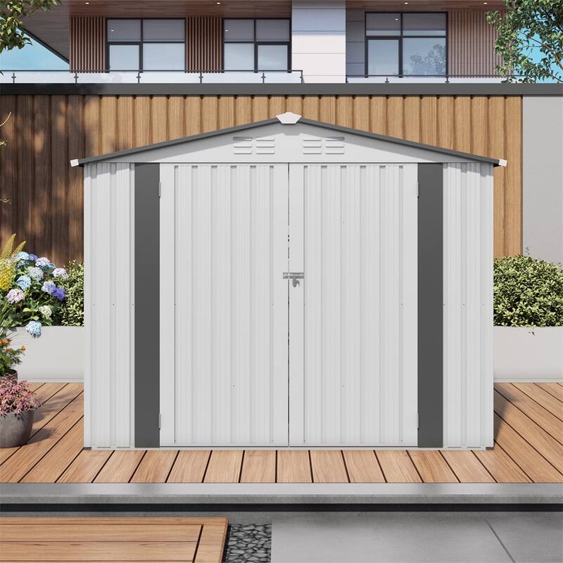 8X6 FT Metal Outdoor Storage Shed,Tool Shed w/Pitched Roof Waterproof