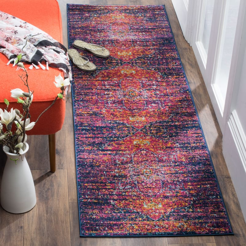 SAFAVIEH Evoke Spasenka Vintage Boho Medallion Rug - 2'2" x 11' Runner - Blue/Fuchsia