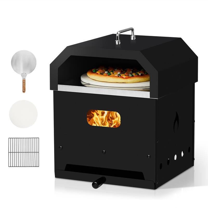 4-in-1 Outdoor Pizza Oven with Wood Fire and Charcoal Grill - 14.4 x 13.3 x 18 in