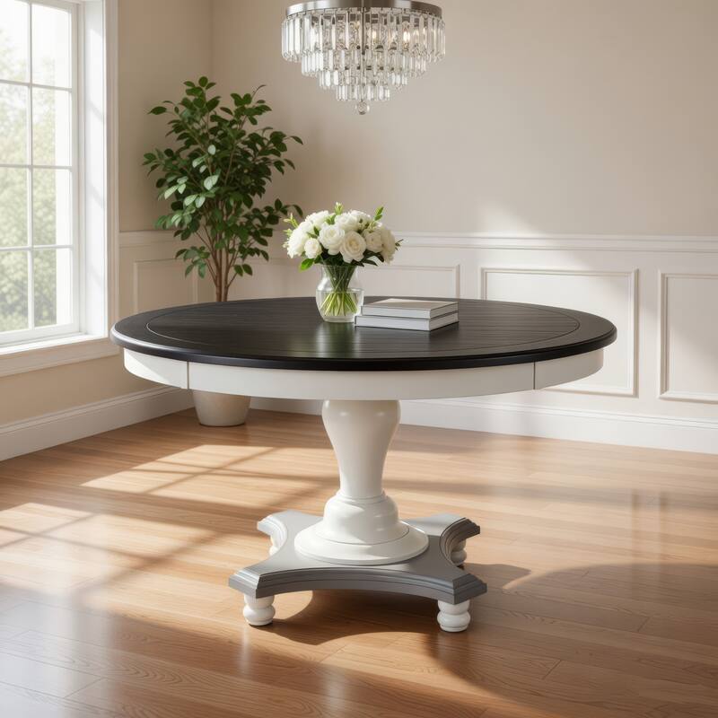 Orso Dining Table, Pedestal Base, 54 Inch Round Top, White, Dark Brown ...