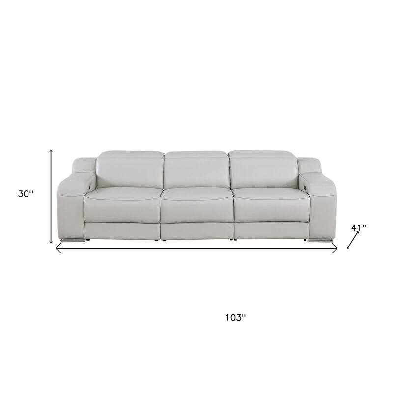 HomeRoots 103" Black Italian Leather Reclining USB Sofa