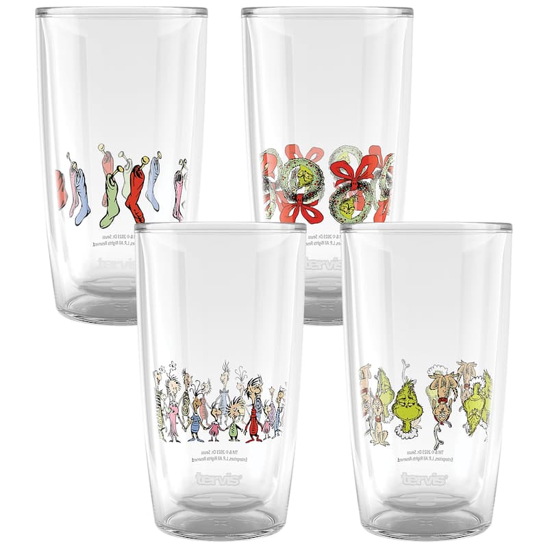 Tervis Dr. Seuss Grinch Who Stole Christmas Holiday Crystal Collection Made in USA Double Walled Insulated Travel Tumbler, - 16oz - 4pk