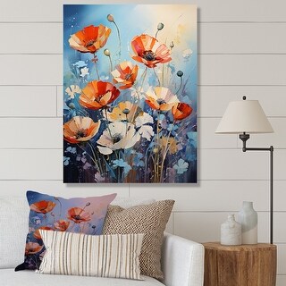 Designart "Striking Coral And Blue Shadows Poppies Garden" Poppies Wall ...