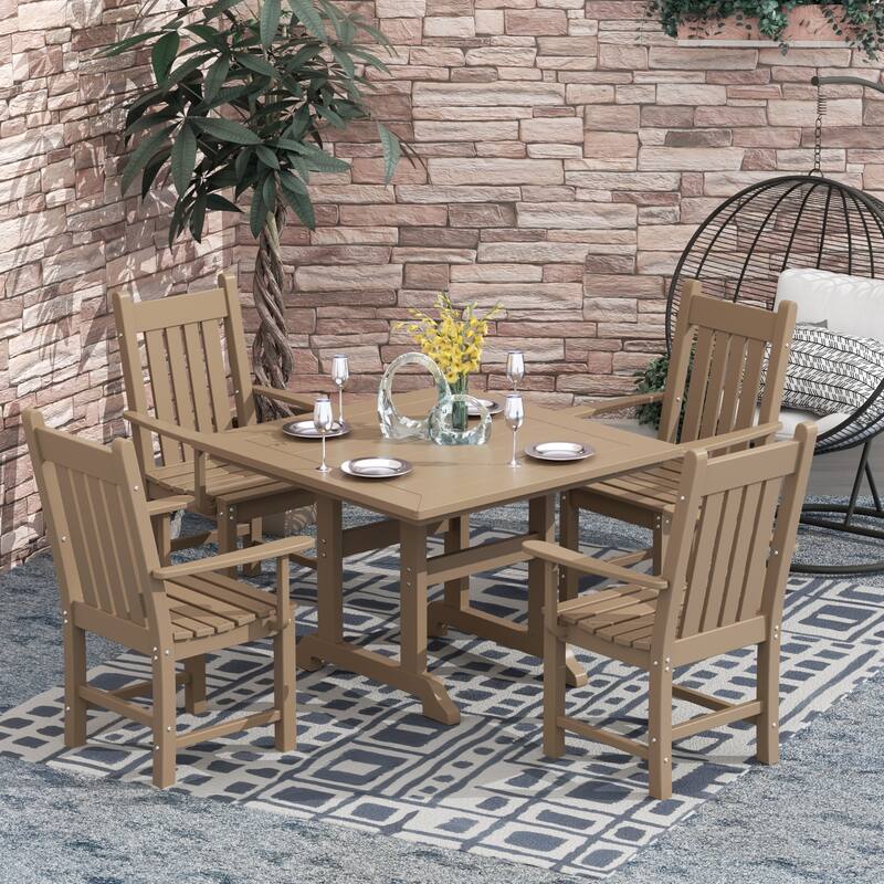 Laguna Hdpe All Weather Outdoor Patio Dining Set with Square Table, Arm Chairs (5-Piece Set) - Weathered Wood