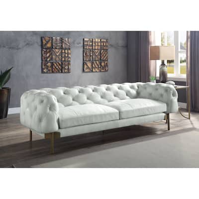 Jonia Vintage White Button Tufted Sofa