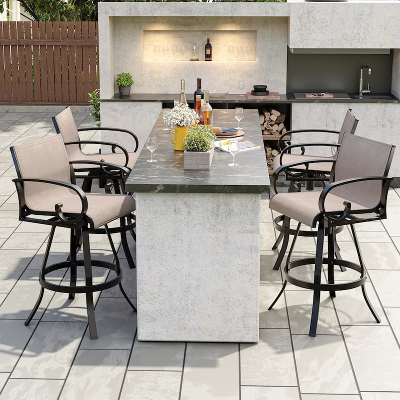 Outdoor Bar Stools Set of 4 Aluminum Swivel Bar Chairs with Sunbrella Textilene Mesh - See Picture - Augustine Ashe