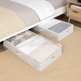 2-pack Foldable & Dustproof Underbed Storage Box with Clear Lid for Clothes, Blankets, Shoes
