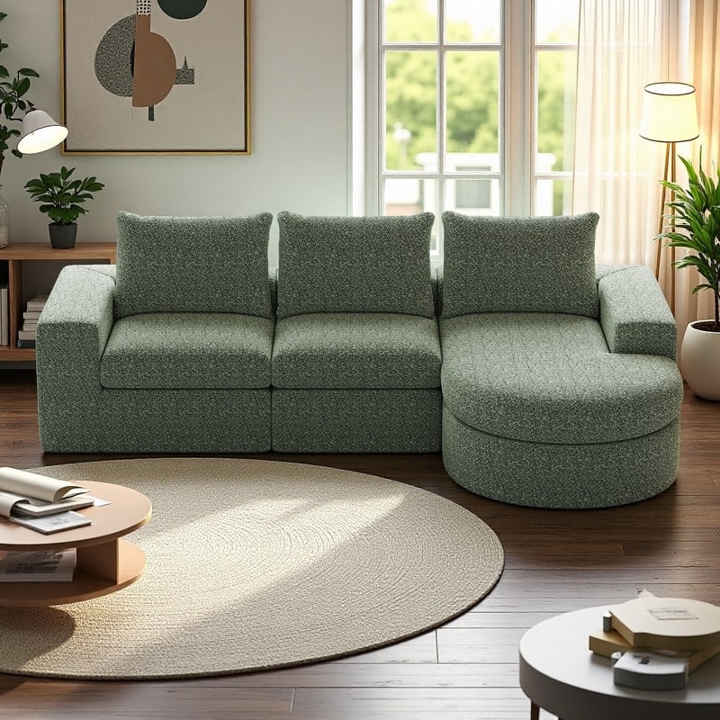 99" Chenille L-Shaped Sectional Sofa with Chaise Lounge and Deep Seats, No Assembly Required - Green