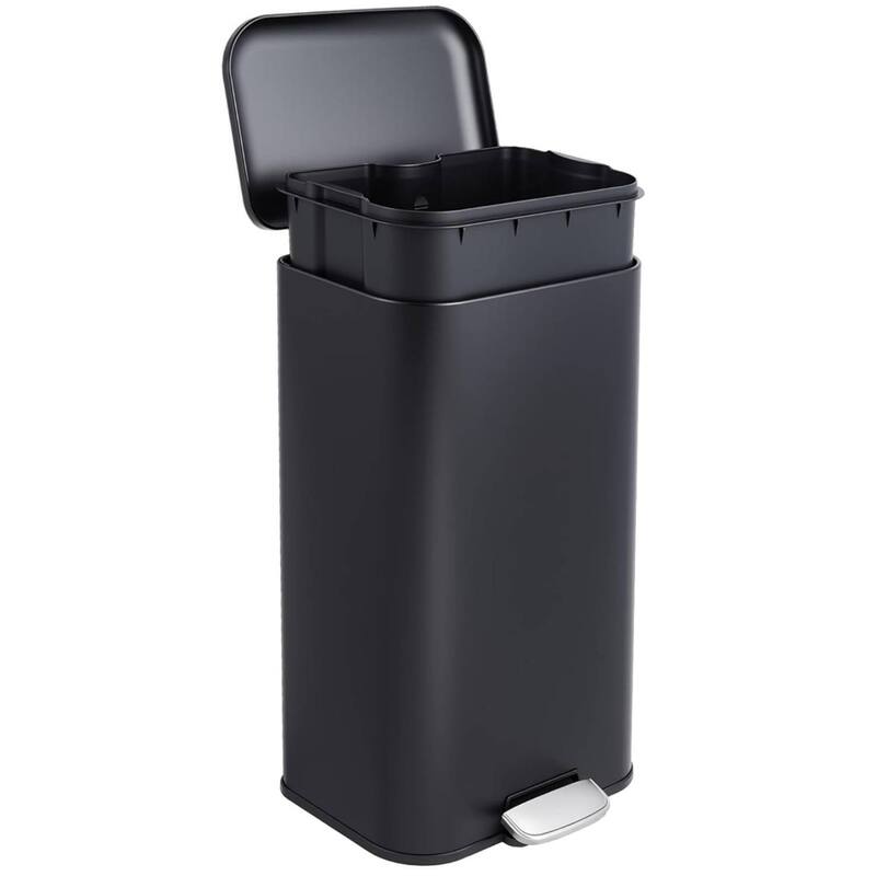 8 Gal Fingerprint-Proof Step Rubbish Bin, Trash Can for Bathroom, Kitchen - Black