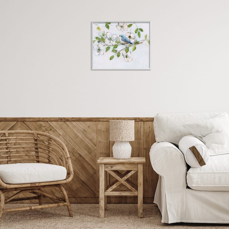 Stupell Bluebird on Dogwood Branch Framed Giclee Art Design By Sally Swatland