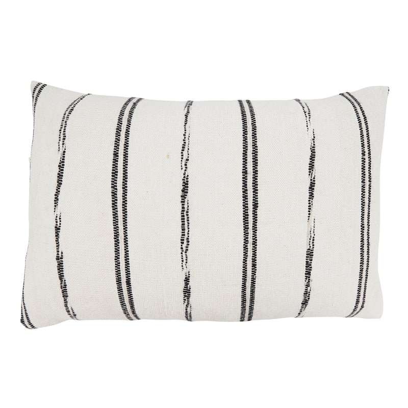 Modern Minimalist Striped Throw Pillow - 16"x24" - Feather Down - Natural