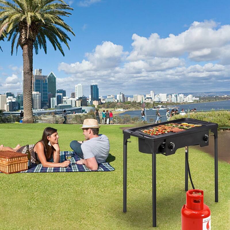 Outdoor Stove Portable Propane Gas Cooker Iron Cast Patio Burner - Black - Natural Gas