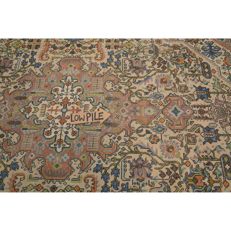 Hand Knotted Oriental 100% Wool Carpet Traditional Floral Beige & Ivories Tabriz Area Rug - 9' 6'' X 6' 5''