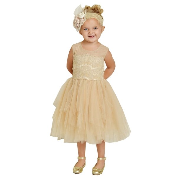 Think Pink Bows Little Girls Champagne Lace Fairy Tale Flower Girl Dress 3 Overstock
