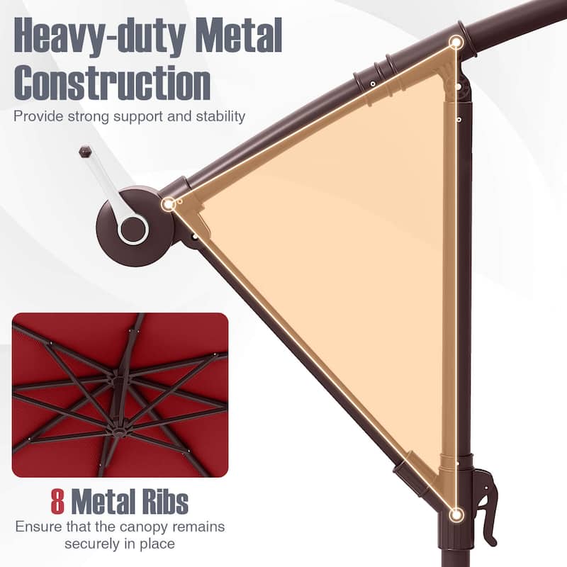 Costway Patio 10FT Hanging Offset Umbrella 32 LED Lights Sand Bag
