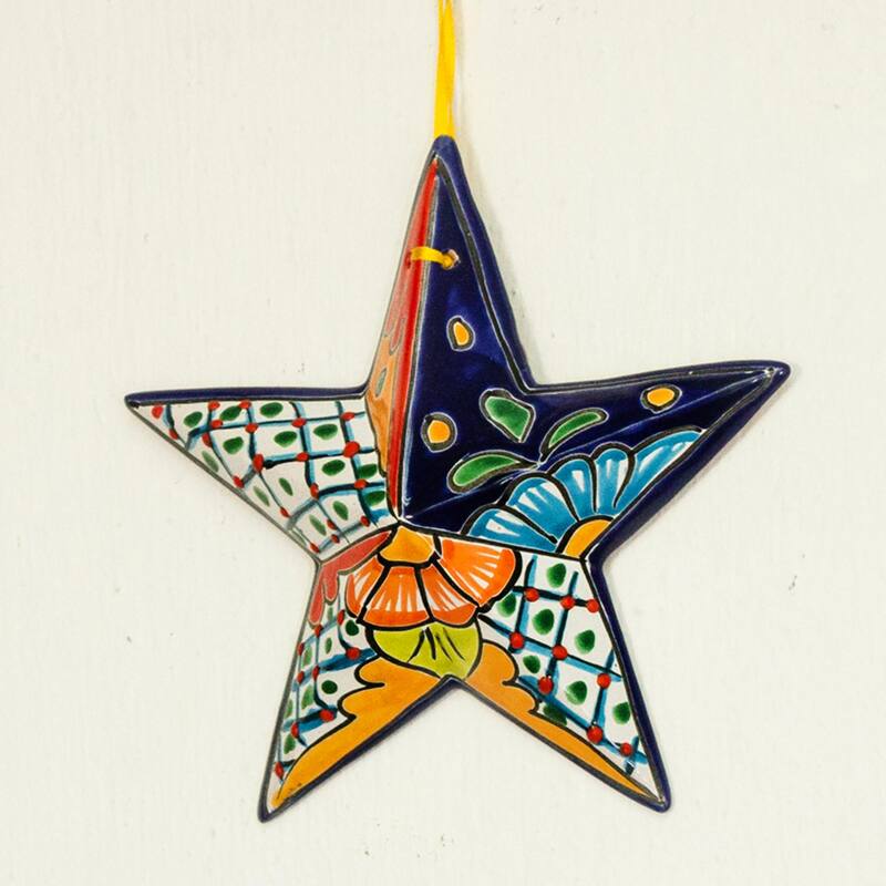 Novica Handmade Talavera Star Ceramic Wall Sculpture