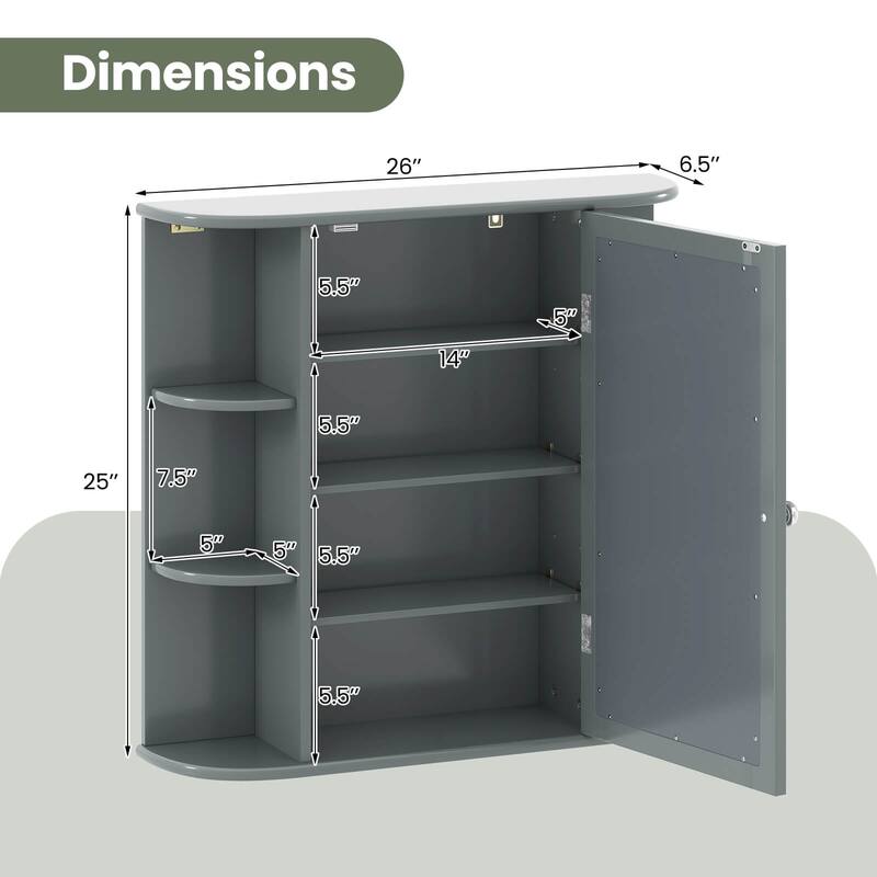 Multipurpose Wall Surface Bathroom Storage Cabinet Mirror - See Details