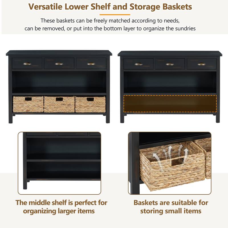 Retro Console Table with 3 Storage Drawers