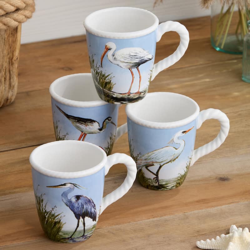 Certified International Coastal Birds 14 oz. Mugs, Set of 4 Assorted Designs