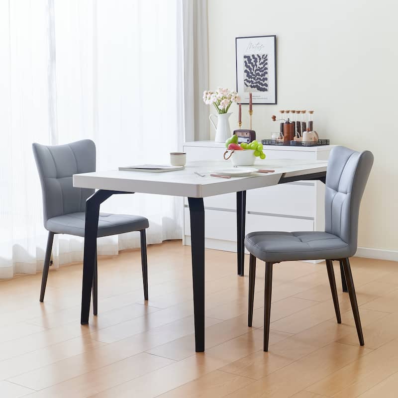 Set Of 2 High-Back Dining Chairs With Ergonomic Design: Wrought Iron Frame, Leather Seat, And High-Rebound Sponge Cushions
