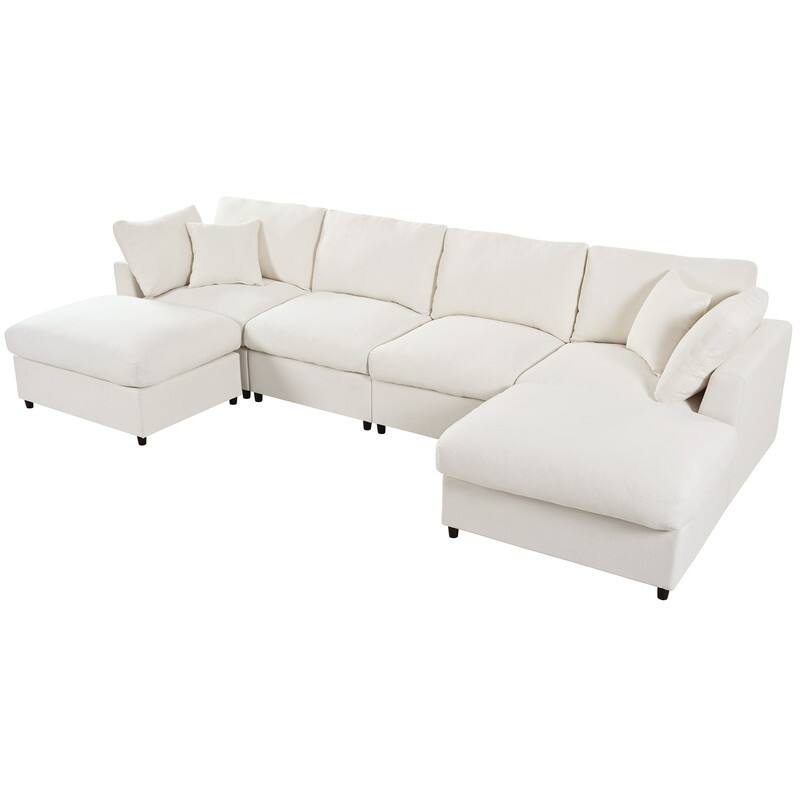 U-Shaped 6-Piece Sectional Sofa with Movable Ottomans Modular Design Soft Chenille Fabric for Versatile Seating