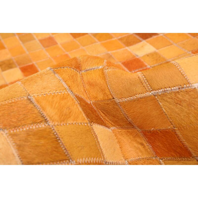 ECARPETGALLERY Handmade Cowhide Patchwork Orange Leather Rug - 8'1 x 10'0