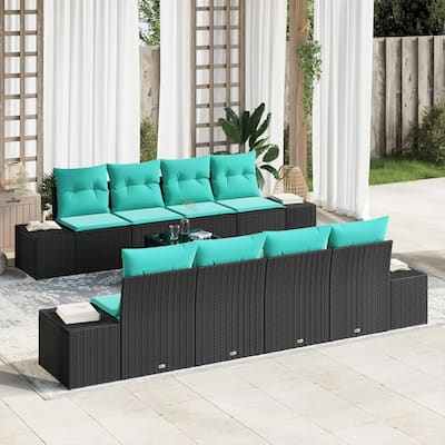 vidaXL 9 Garden Sofa Set with Cushions Black Poly Rattan - 115.7 x 24.4 x 27.2