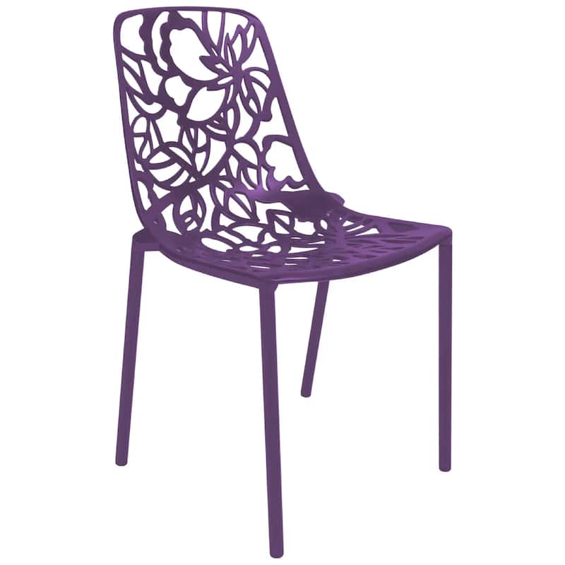 Devon Aluminum Floral Cutout Stackable Dining Chair for Dining Room, Patio, or Garden - Purple