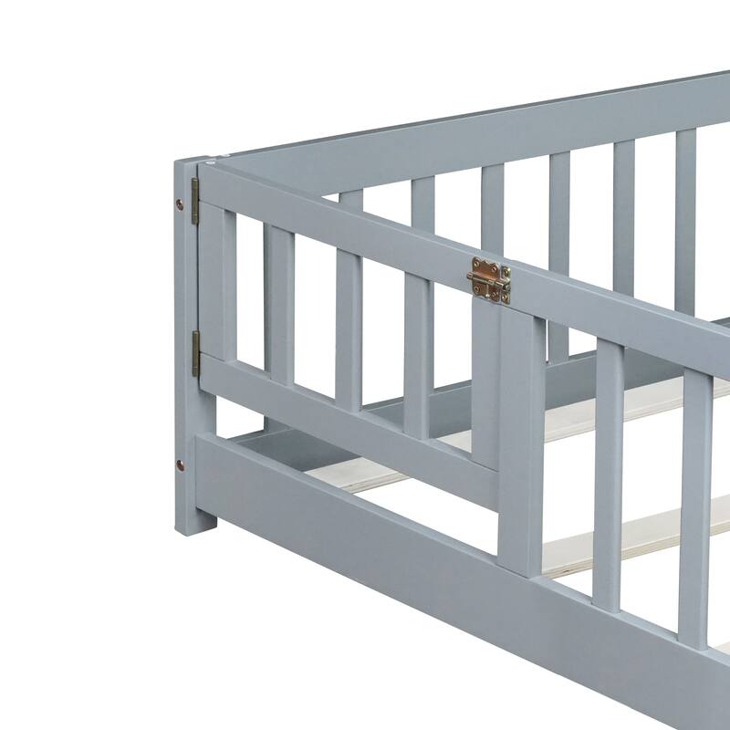 Queen Size Floor Bed with Door and Safety Guardrails