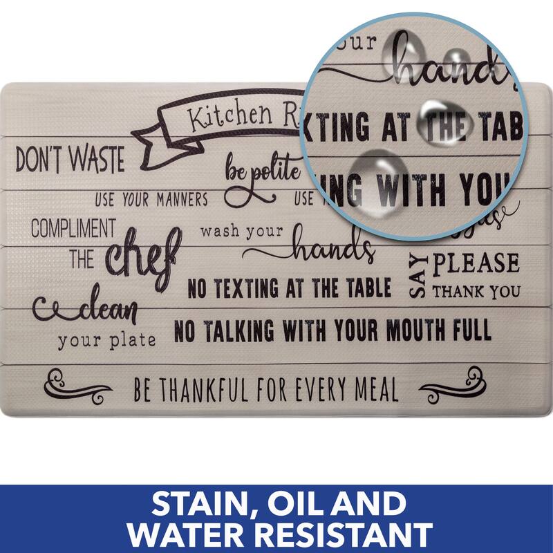 SoHome Cozy Living Kitchen Rules Anti-Fatigue Kitchen Mat, Beige/Black