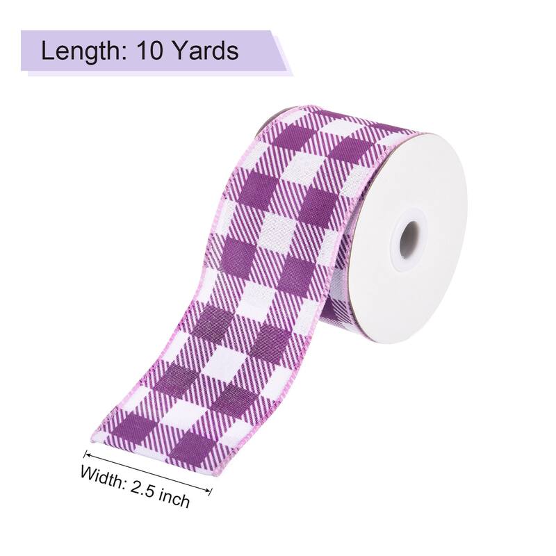Plaid Check Ribbon, Wired Edge Gingham Ribbon for Gift Wrapping, Christmas Decoration - Violet - 2.5 Inch x 10 Yards