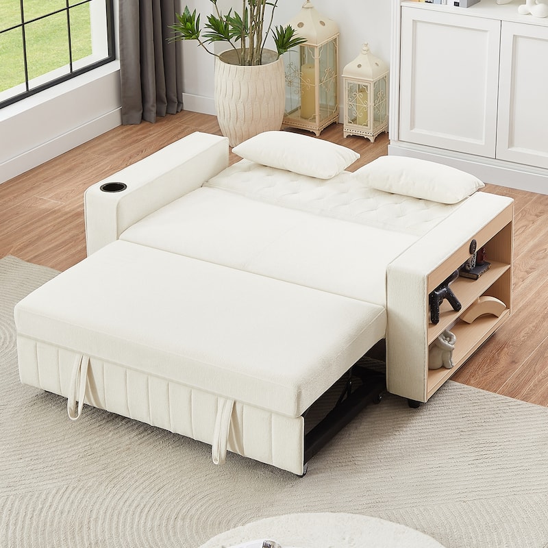 61" Sleeper Loveseat with Adjustable Back, Modern Convertible Sofa Bed