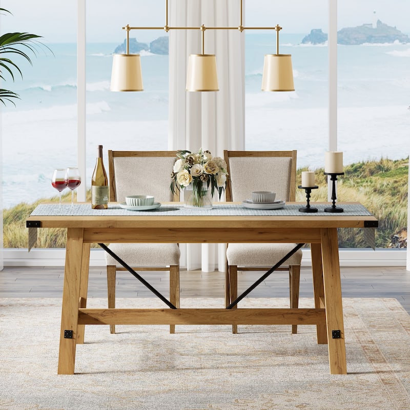 WAMPAT 4-6 Person Farmhouse Dining Table, 67.7 Inches Wide - Oak