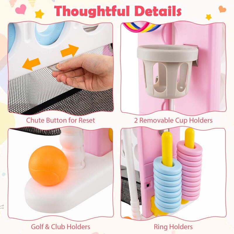 Costway Giant 4-in-a-Row Game Set with Ring-toss, Basketball Hoop, - See Details