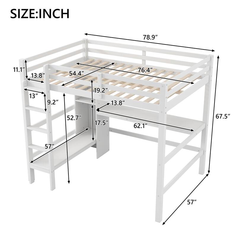 Full Size Loft Bed with Built-in Workstation - Under-Bed Desk & Storage Shelves, Great for Dorms & Small Bedrooms