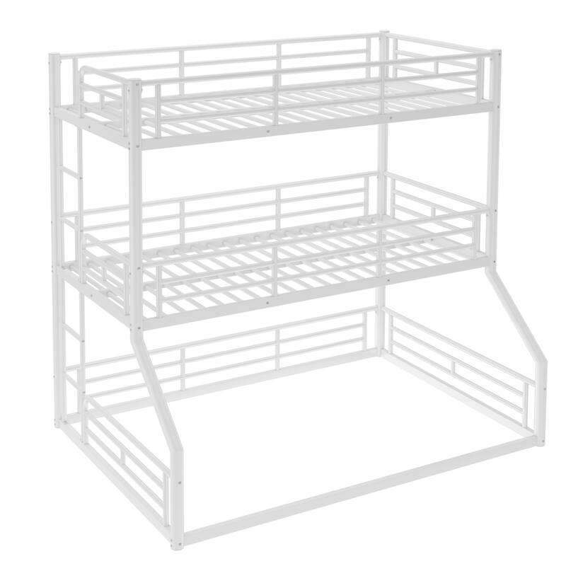 Twin over Twin over Full Triple Bunk Bed - Metal Frame with Safety Guardrails & Noise-Reduced Design